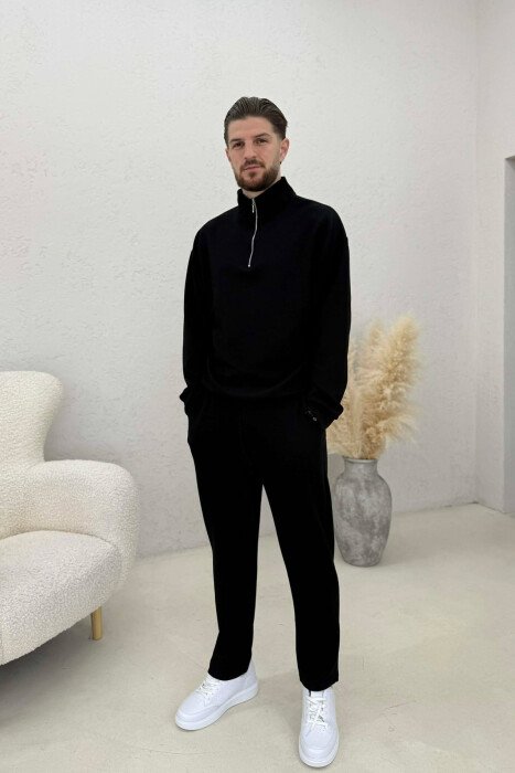 ONE COLOR ZIPPER SWEATSHIRT + SWEATPANTS MEN SET BLACK/ E ZEZE 