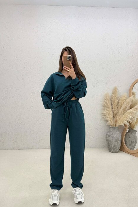 ONE COLOR ZIPPER SWEATSHIRT + SWEATPANTS WOMAN SET BLUE STONE/GK 