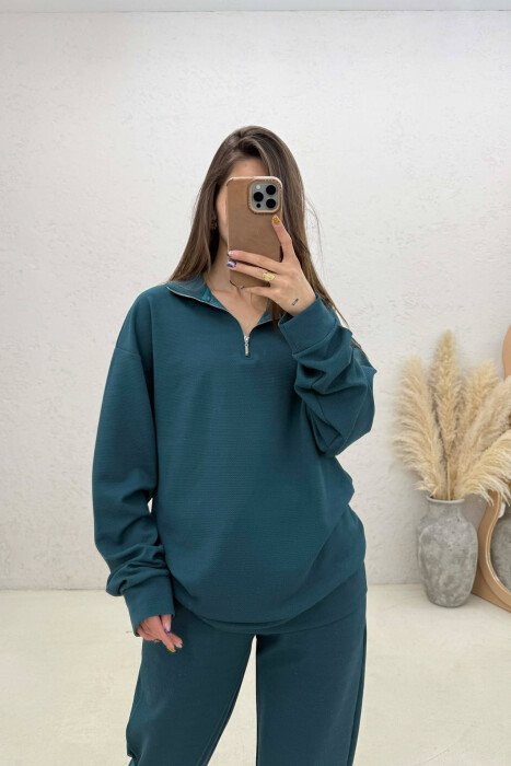 ONE COLOR ZIPPER SWEATSHIRT + SWEATPANTS WOMAN SET BLUE STONE/GK - 2