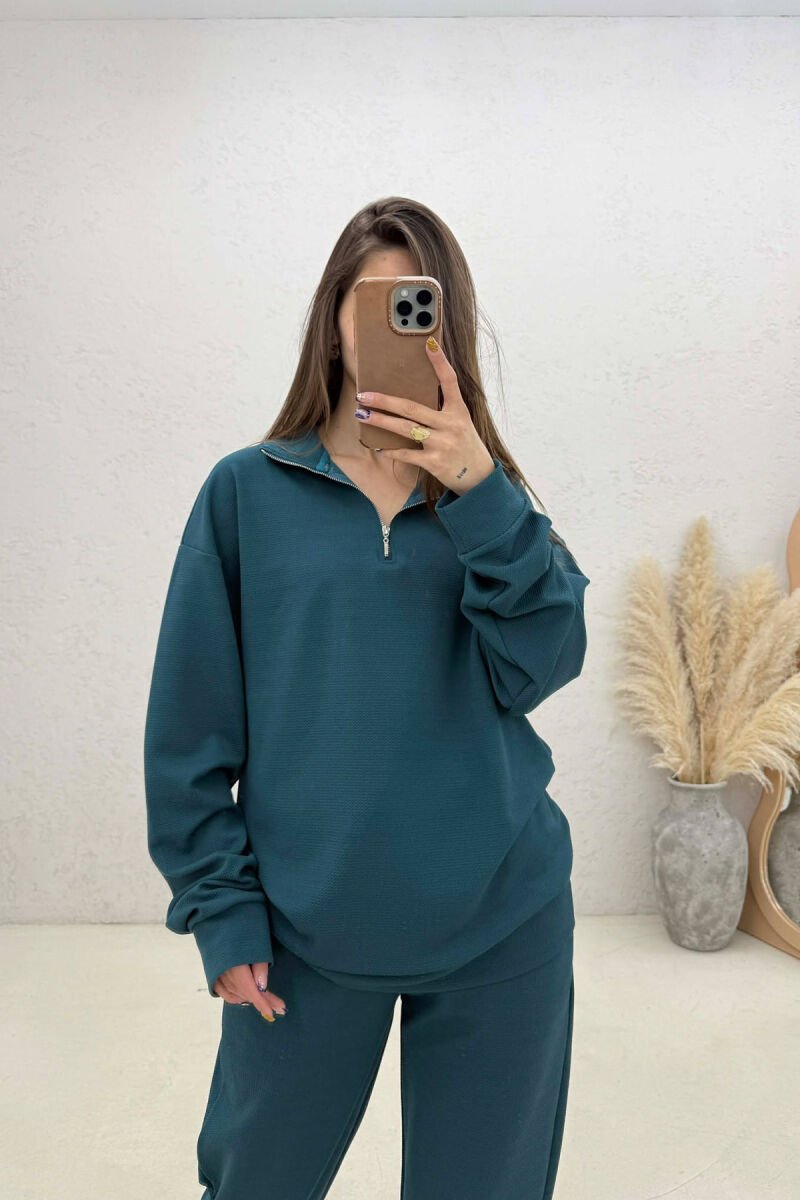 ONE COLOR ZIPPER SWEATSHIRT + SWEATPANTS WOMAN SET BLUE STONE/GK - 2