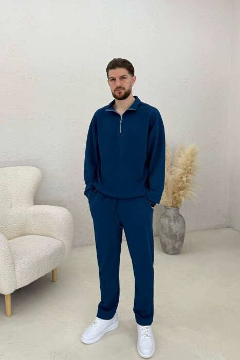 ONE COLOR ZIPPER SWEATSHIRT + SWEATPANTS MEN SET BLUE/BLU - 1