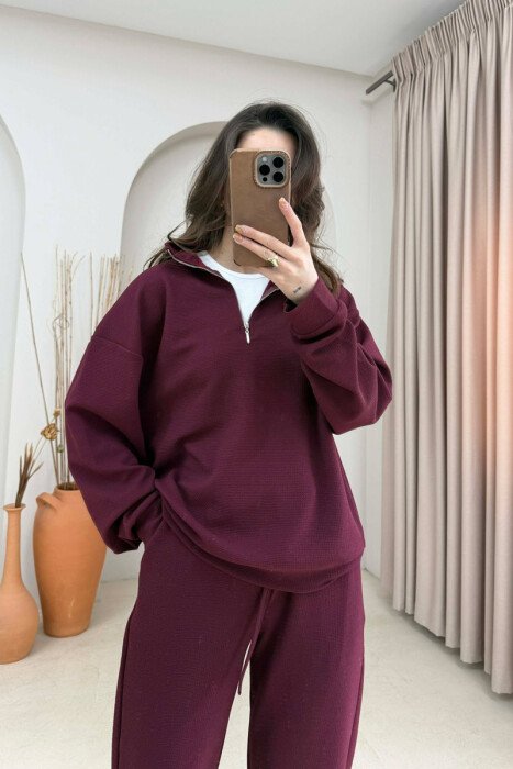 ONE COLOR ZIPPER SWEATSHIRT + SWEATPANTS WOMAN SET BURGUNDY/VISHNJE - 2