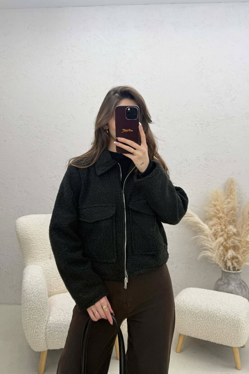 ONE COLOR ZIPPER TWO FRONT POCKETS WOMAN JACKETS BLACK/ E ZEZE - 1