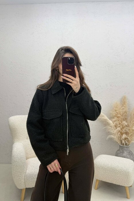ONE COLOR ZIPPER TWO FRONT POCKETS WOMAN JACKETS BLACK/ E ZEZE 