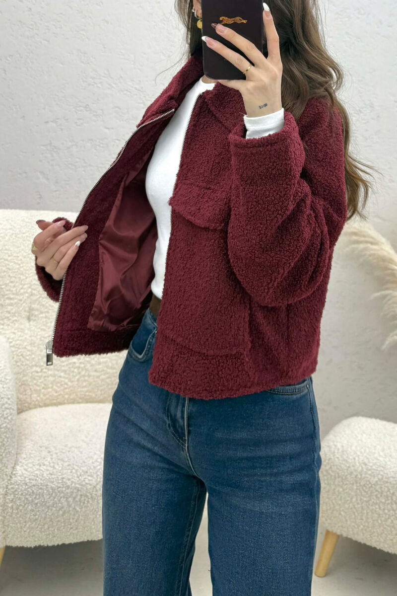 ONE COLOR ZIPPER TWO FRONT POCKETS WOMAN JACKETS BURGUNDY/VISHNJE - 2