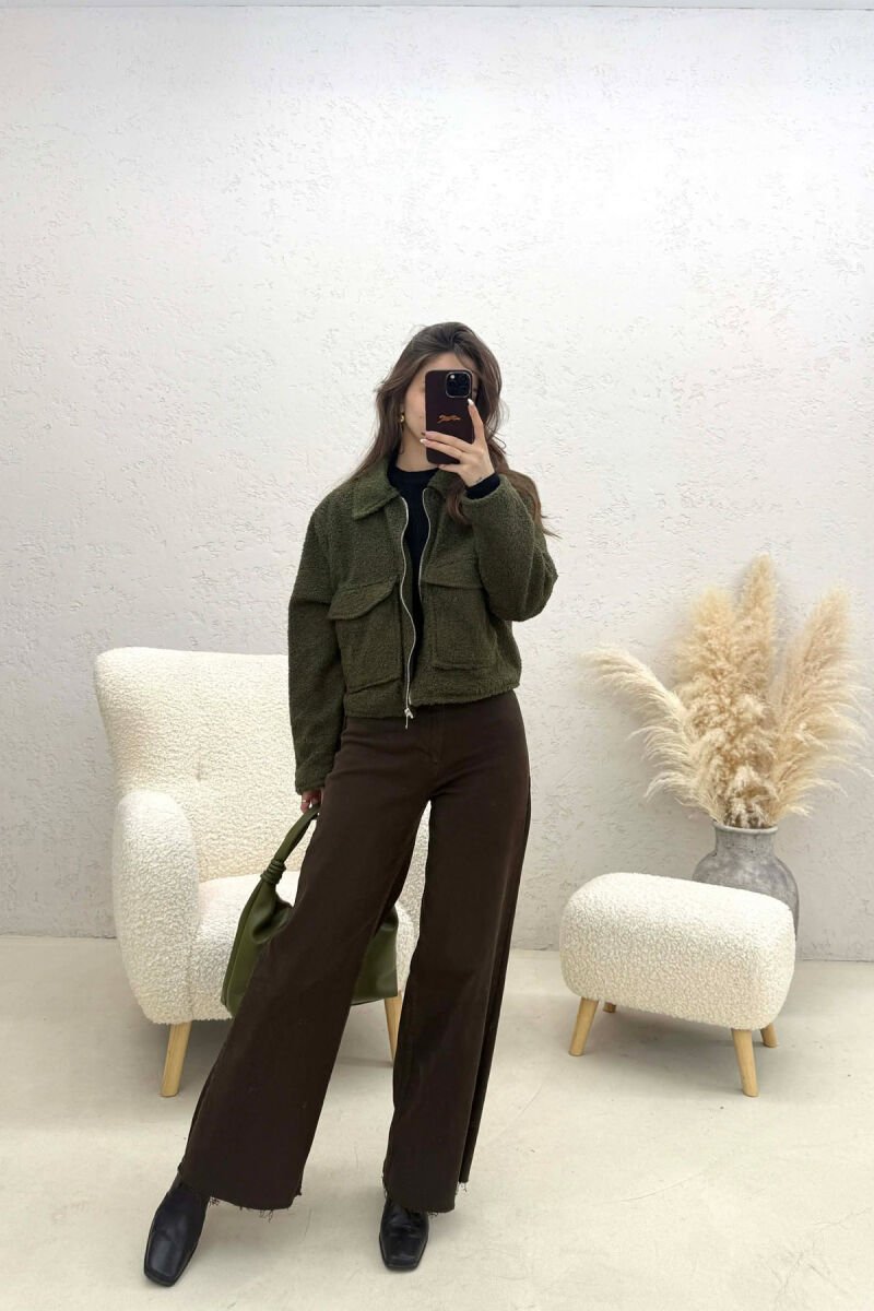 ONE COLOR ZIPPER TWO FRONT POCKETS WOMAN JACKETS GREEN/JESHILE - 3