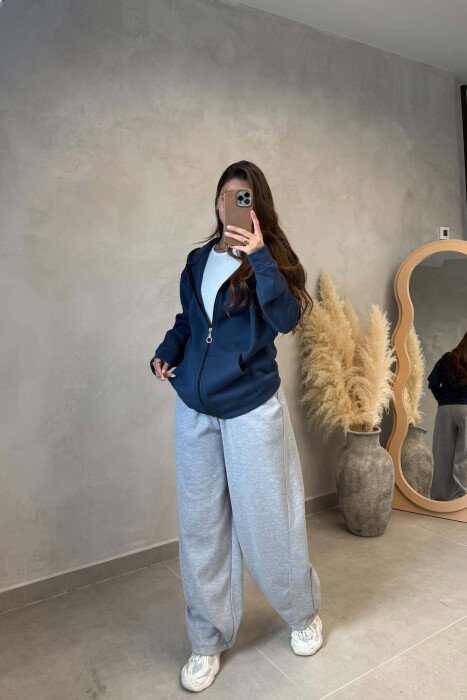 ONE COLOR ZIPPER WOMAN COTTON JACKET BLUE/BLU - 4