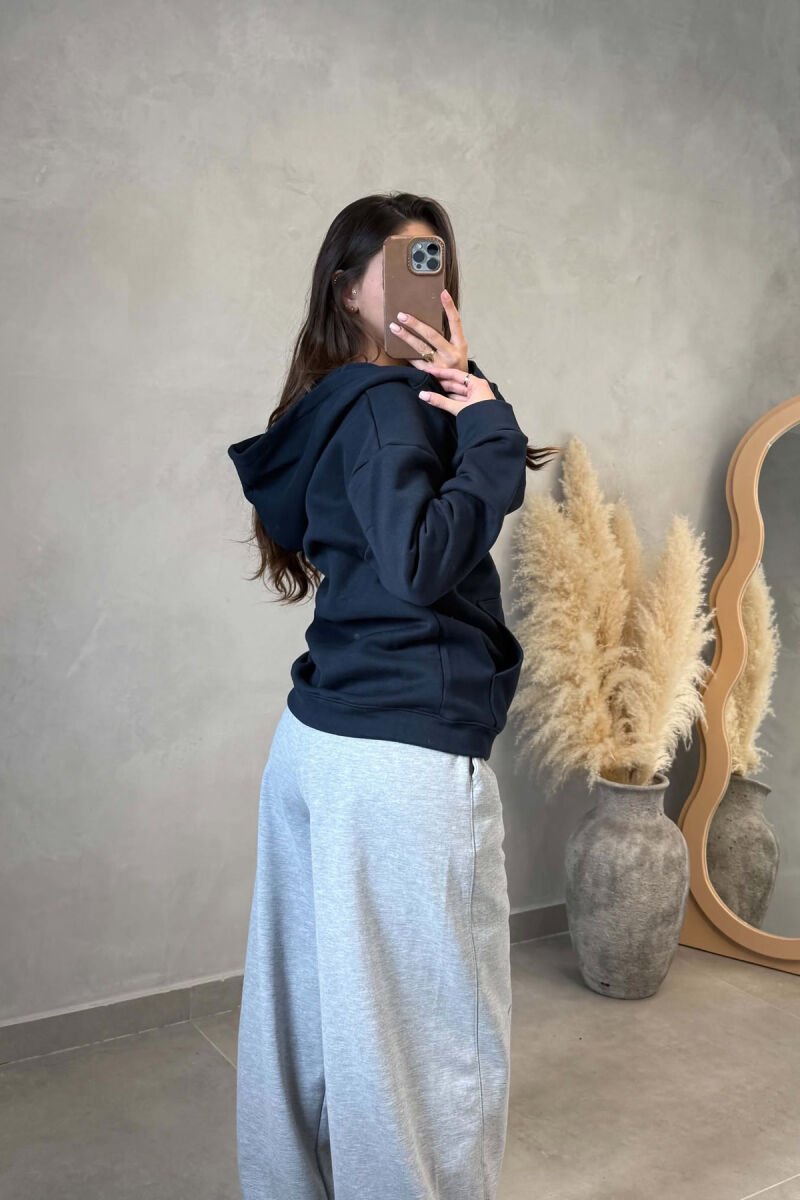 ONE COLOR ZIPPER WOMAN COTTON JACKET DARK BLUE/BEE - 2