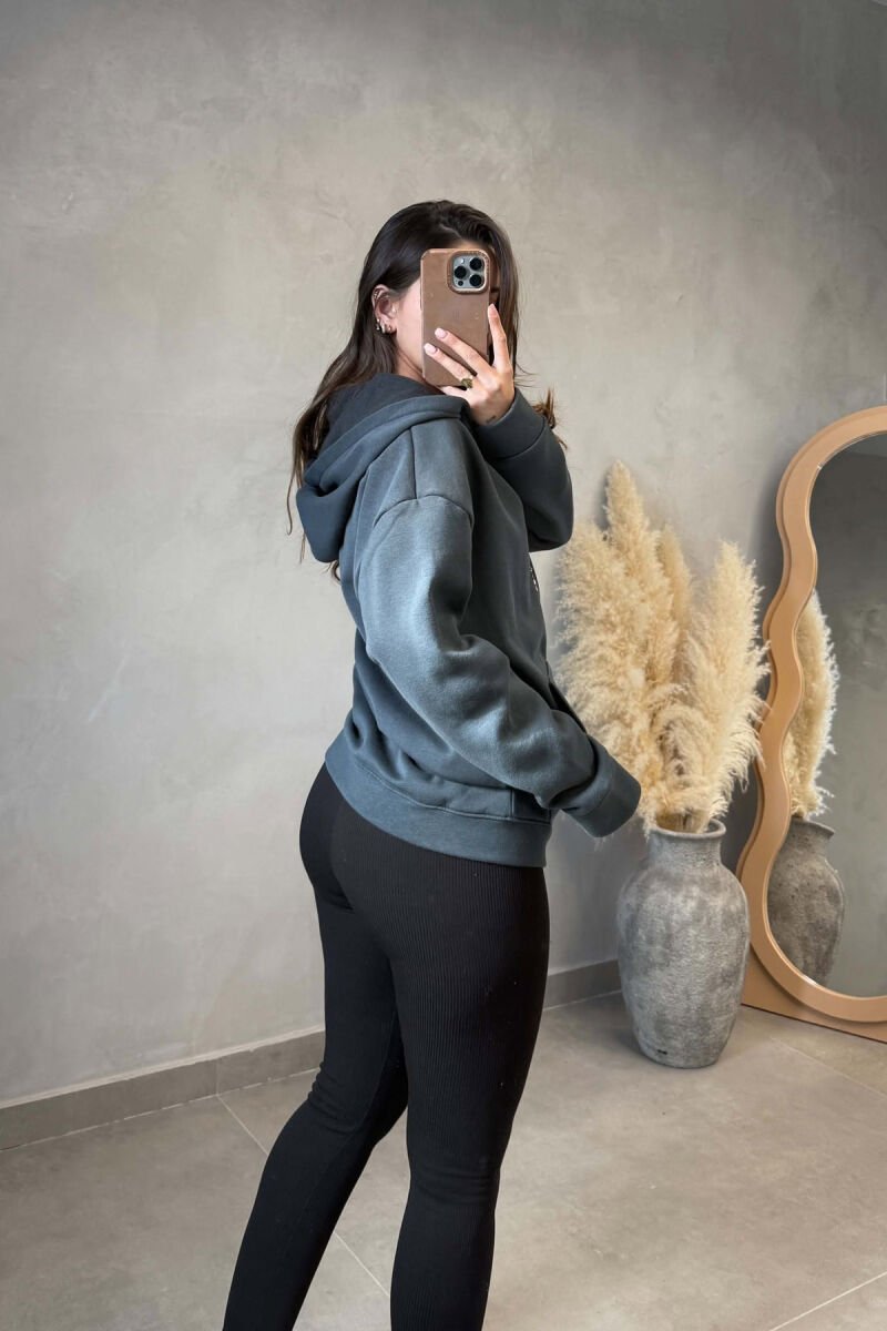 ONE COLOR ZIPPER WOMAN COTTON JACKET DARK GREY/GEE - 2