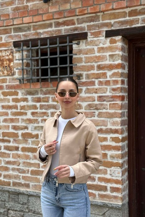 ONE COLOR ZIPPER WOMAN JACKET BEIGE/BEZHE - 1