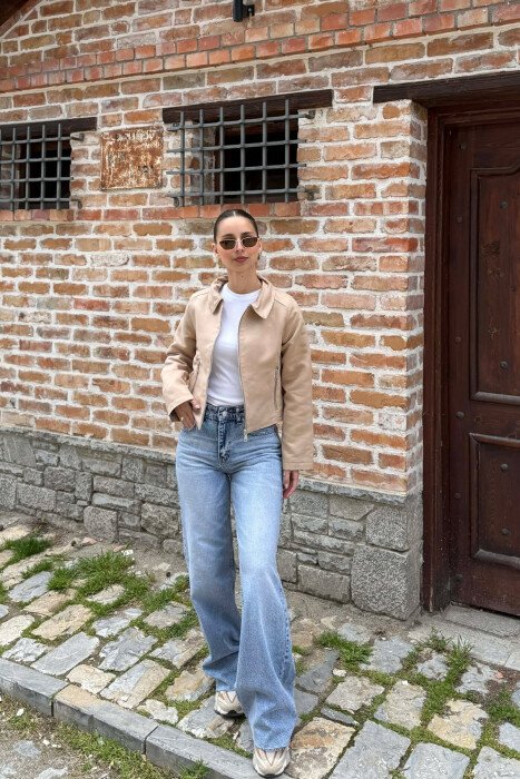 ONE COLOR ZIPPER WOMAN JACKET BEIGE/BEZHE - 3