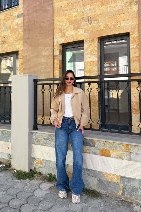 ONE COLOR ZIPPER WOMAN JACKET BEIGE/BEZHE - 5