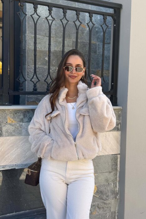 ONE COLOR ZIPPER WOMAN JACKET BEIGE/BEZHE - 1