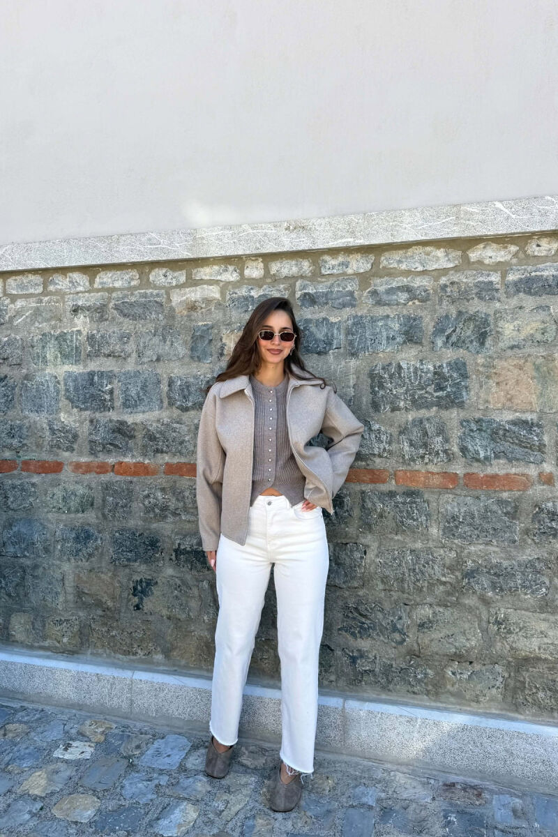 ONE COLOR ZIPPER WOMAN JACKET BEIGE/BEZHE - 3