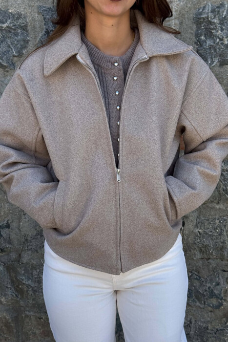 ONE COLOR ZIPPER WOMAN JACKET BEIGE/BEZHE - 4