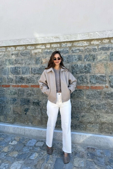ONE COLOR ZIPPER WOMAN JACKET BEIGE/BEZHE - 5