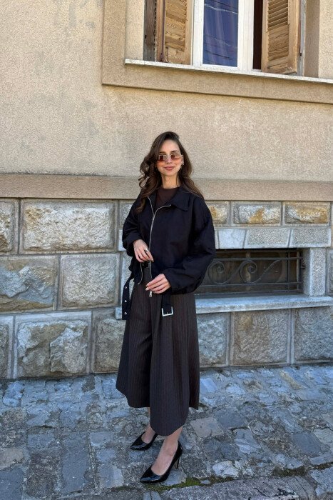 ONE COLOR ZIPPER WOMAN JACKET BLACK/ E ZEZE - 5