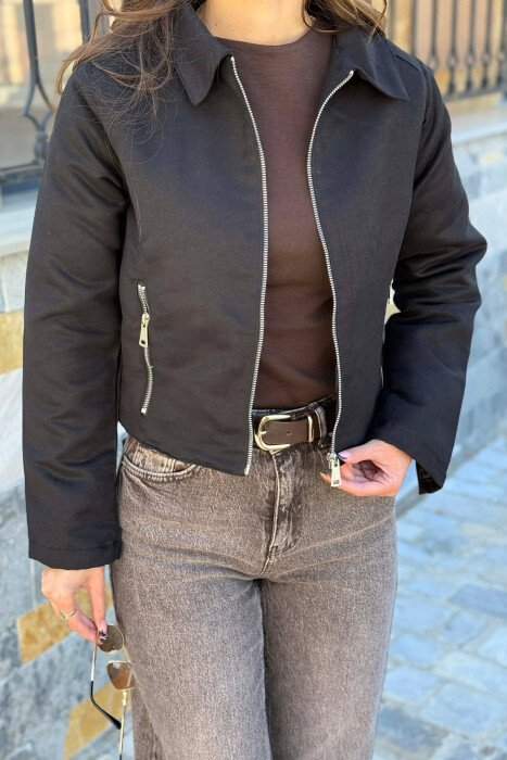 ONE COLOR ZIPPER WOMAN JACKET BLACK/ E ZEZE - 2