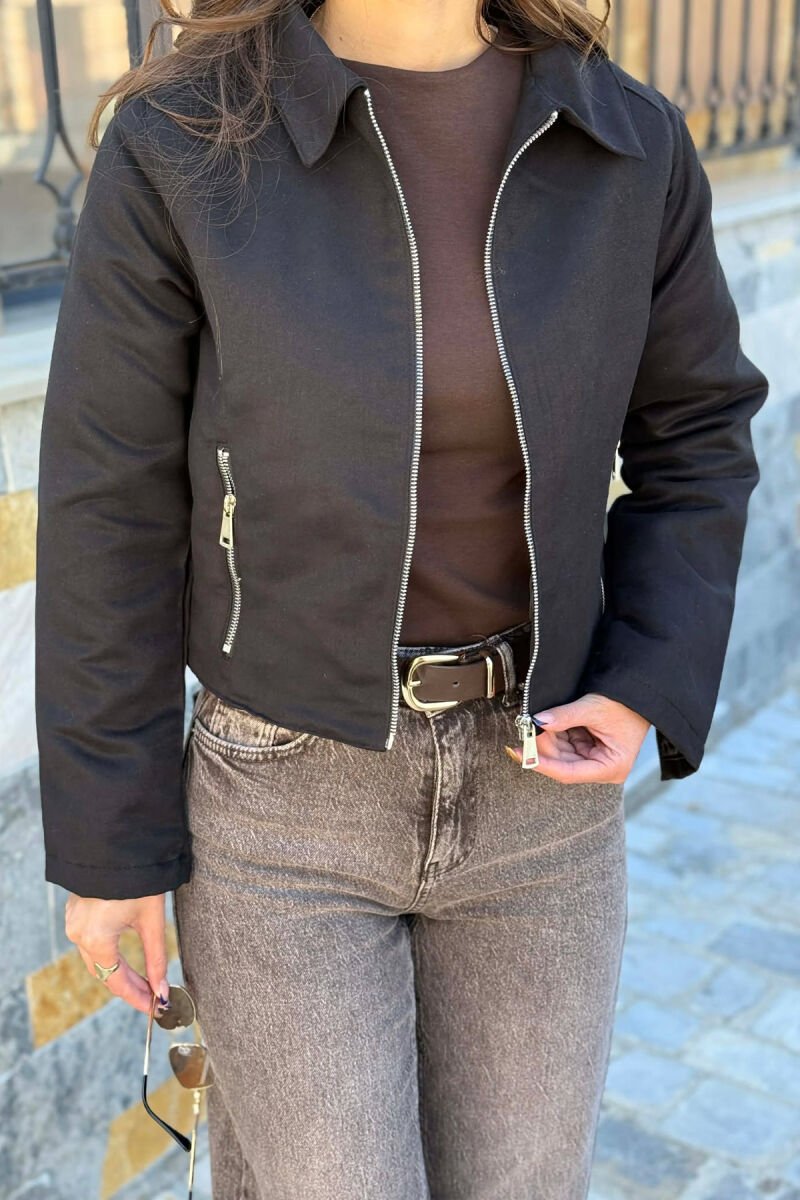 ONE COLOR ZIPPER WOMAN JACKET BLACK/ E ZEZE - 2