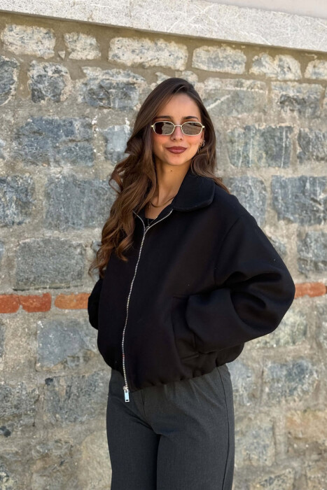 ONE COLOR ZIPPER WOMAN JACKET BLACK/ E ZEZE - 2