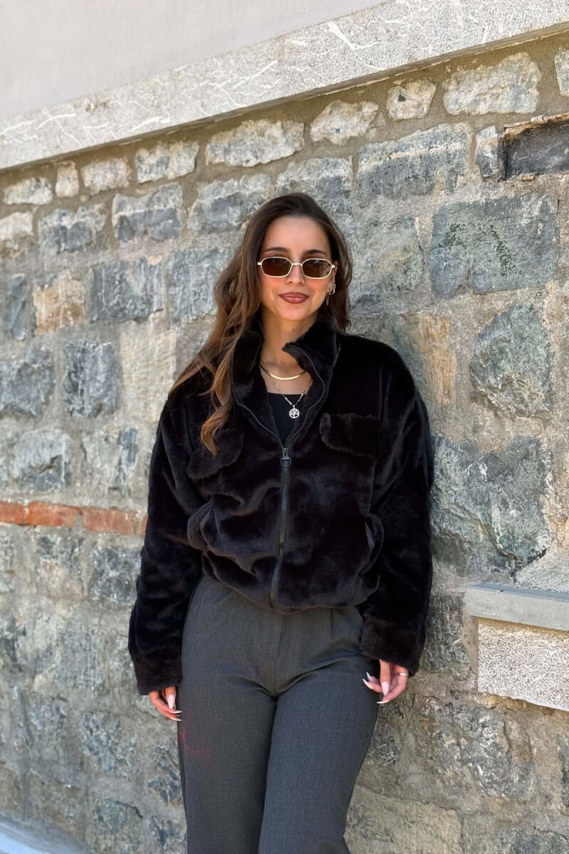 ONE COLOR ZIPPER WOMAN JACKET BLACK/ E ZEZE - 1