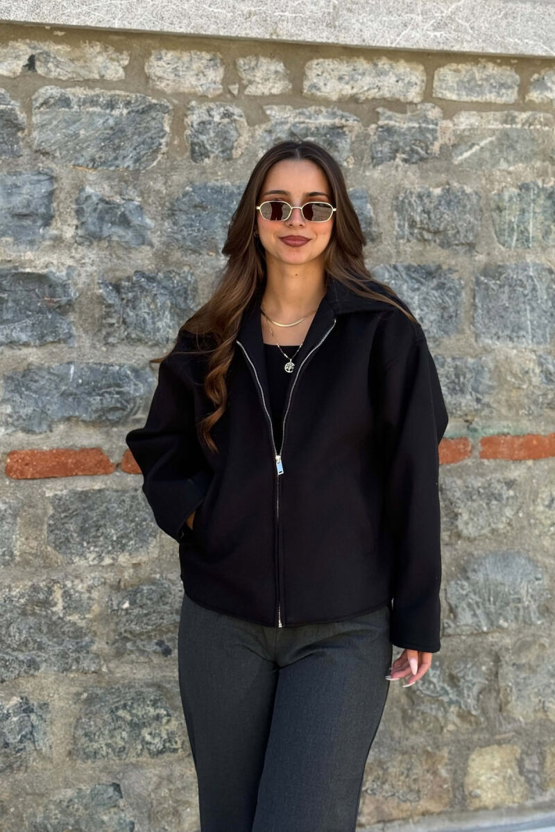 ONE COLOR ZIPPER WOMAN JACKET BLACK/ E ZEZE - 1