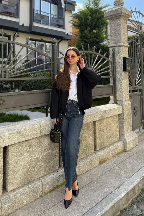 ONE COLOR ZIPPER WOMAN JACKET BLACK/ E ZEZE - 3