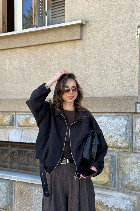 ONE COLOR ZIPPER WOMAN JACKET BLACK/ E ZEZE - KLAUDIO FASHION