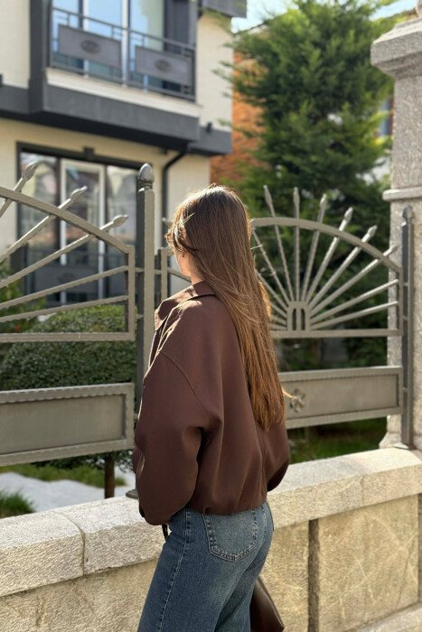 ONE COLOR ZIPPER WOMAN JACKET BROWN/KAFE - 2
