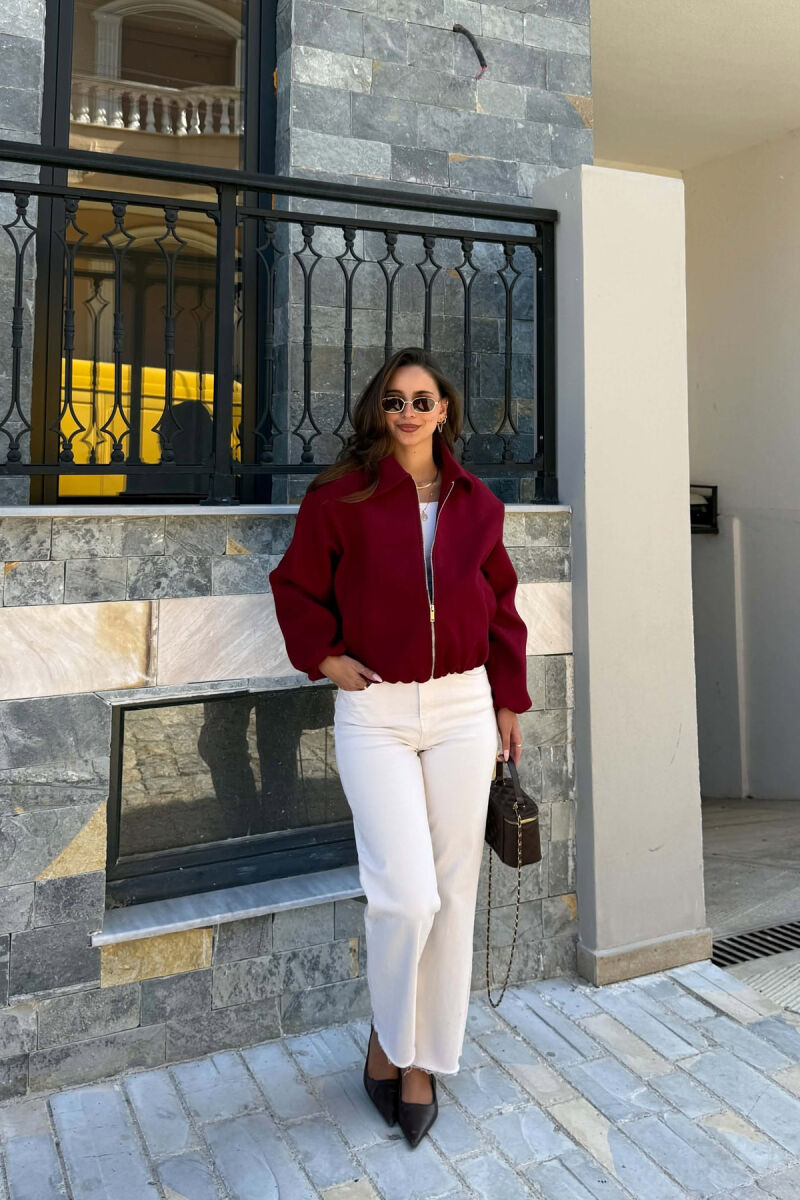 ONE COLOR ZIPPER WOMAN JACKET BURGUNDY/VISHNJE - 4