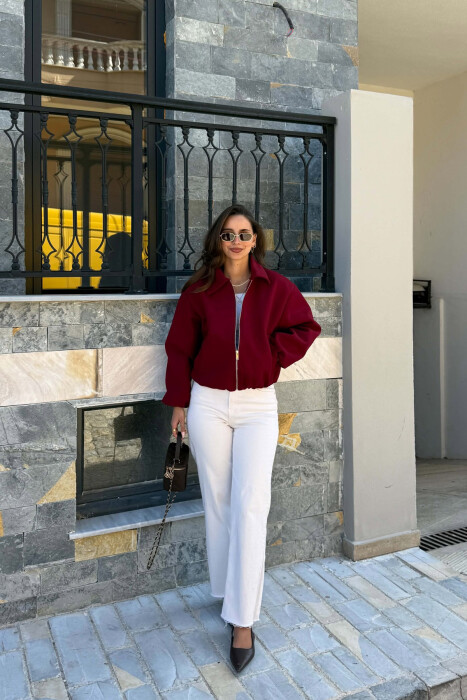 ONE COLOR ZIPPER WOMAN JACKET BURGUNDY/VISHNJE - 5