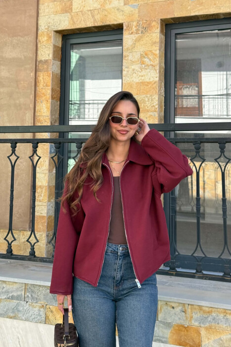 ONE COLOR ZIPPER WOMAN JACKET BURGUNDY/VISHNJE - 1