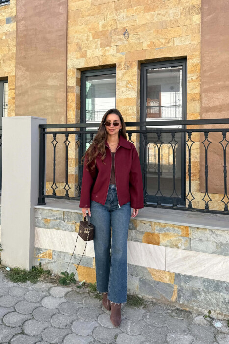 ONE COLOR ZIPPER WOMAN JACKET BURGUNDY/VISHNJE - 4