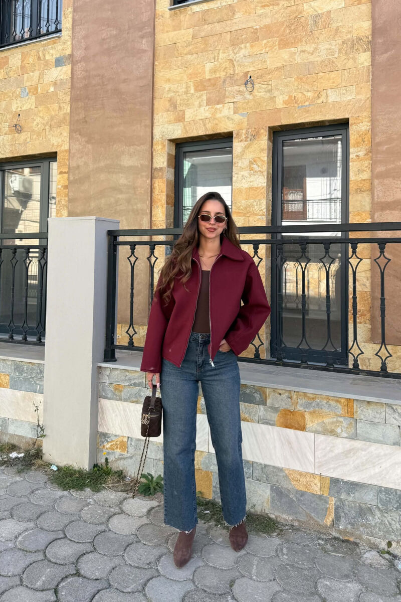 ONE COLOR ZIPPER WOMAN JACKET BURGUNDY/VISHNJE - 5