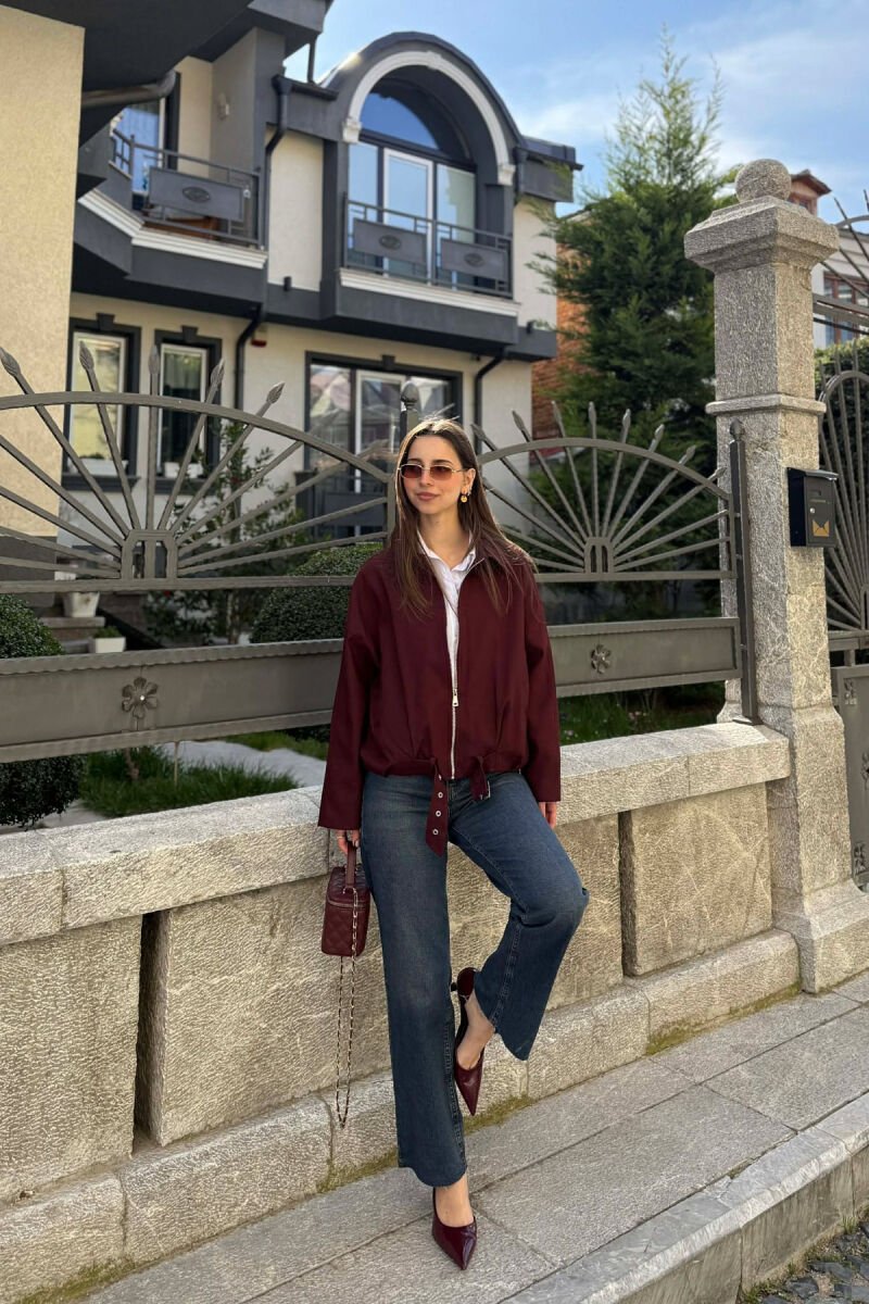 ONE COLOR ZIPPER WOMAN JACKET BURGUNDY/VISHNJE - 2