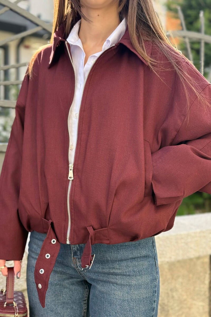 ONE COLOR ZIPPER WOMAN JACKET BURGUNDY/VISHNJE - 3