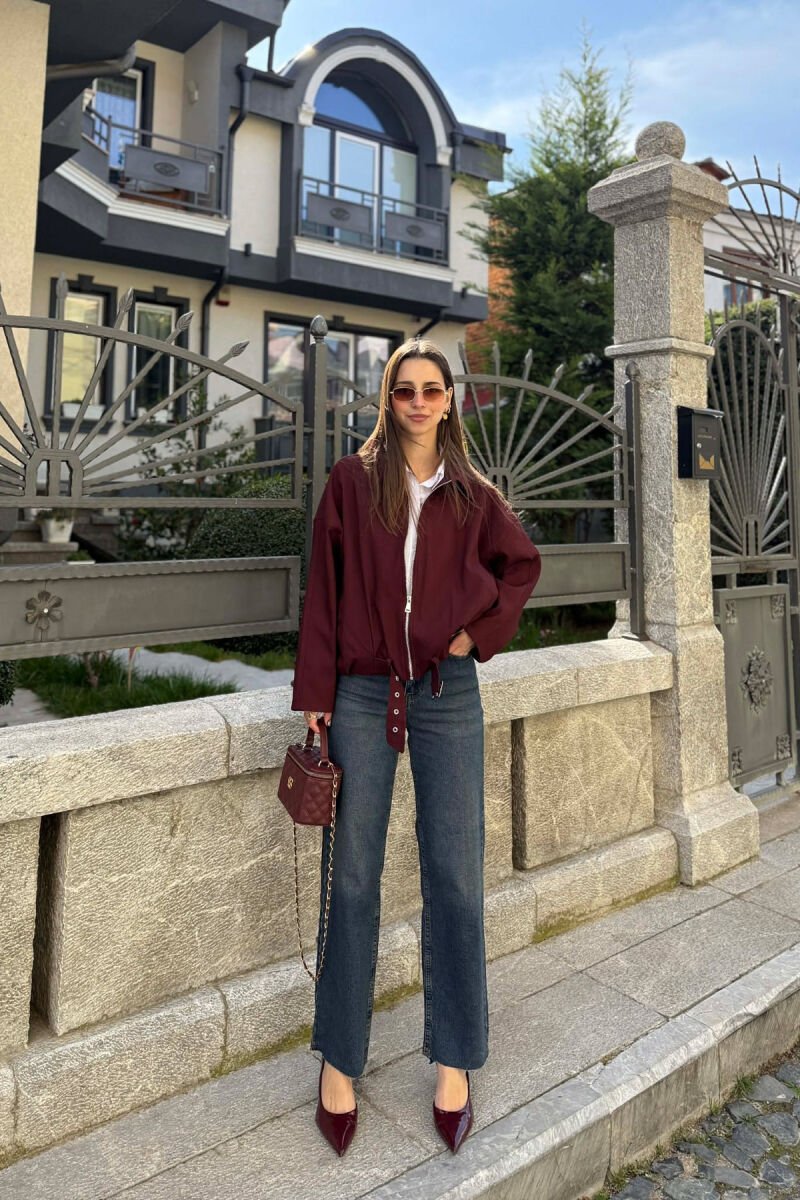 ONE COLOR ZIPPER WOMAN JACKET BURGUNDY/VISHNJE - 5