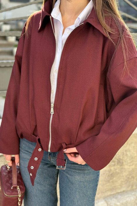 ONE COLOR ZIPPER WOMAN JACKET BURGUNDY/VISHNJE - 6