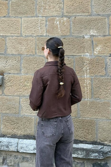 ONE COLOR ZIPPER WOMAN JACKET DARK BROWN/KAE - 3