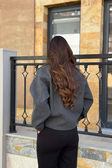 ONE COLOR ZIPPER WOMAN JACKET DARK GREY/GEE - 2