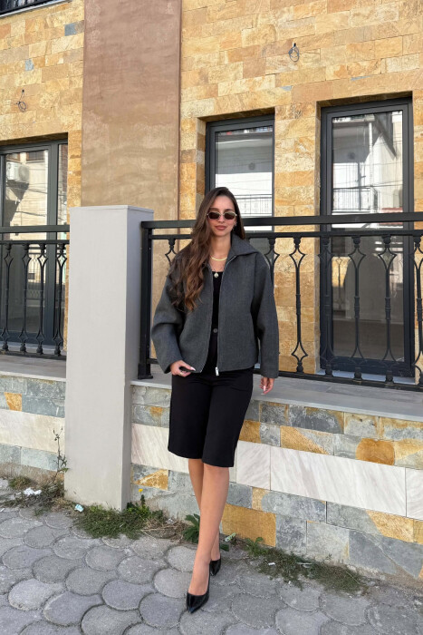 ONE COLOR ZIPPER WOMAN JACKET DARK GREY/GEE - 4