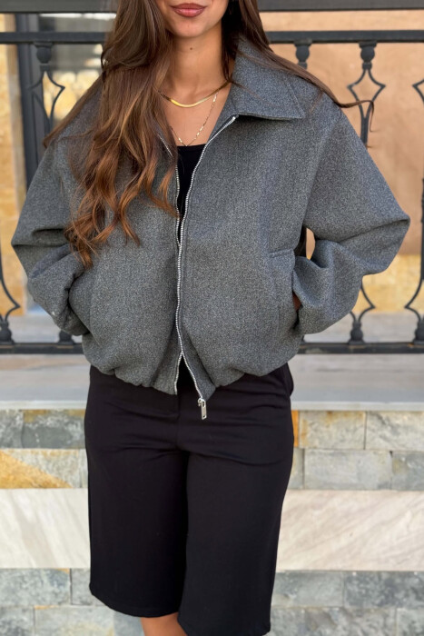 ONE COLOR ZIPPER WOMAN JACKET DARK GREY/GEE - 2
