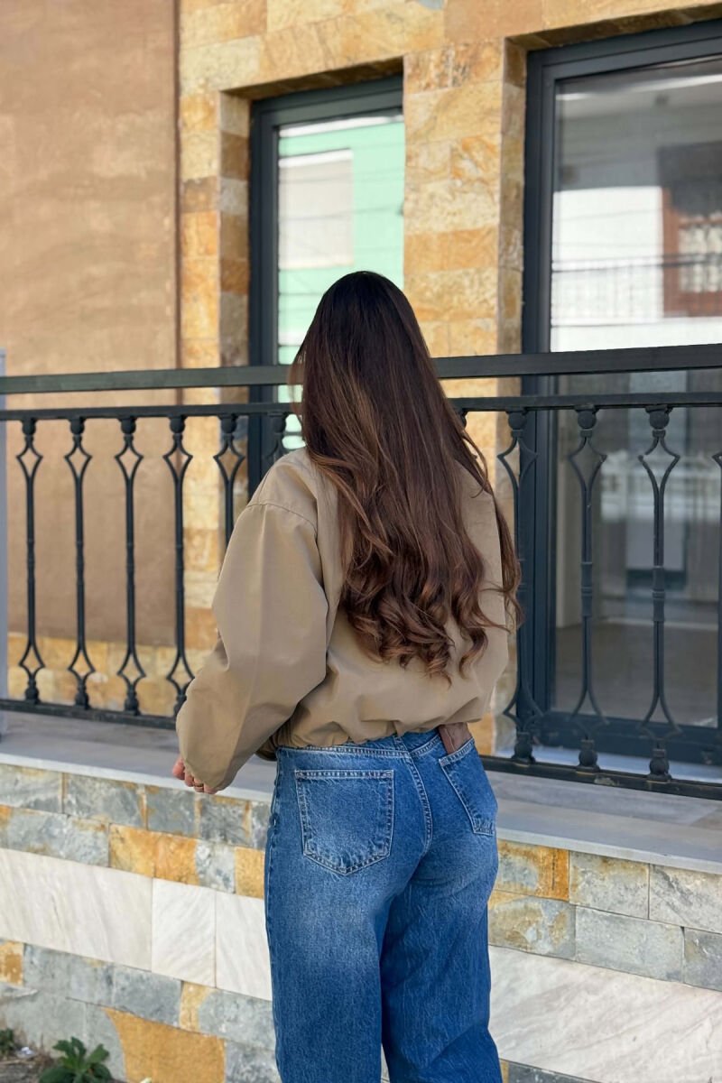 ONE COLOR ZIPPER WOMAN JACKET LIGHT BROWN/KAZB - 3