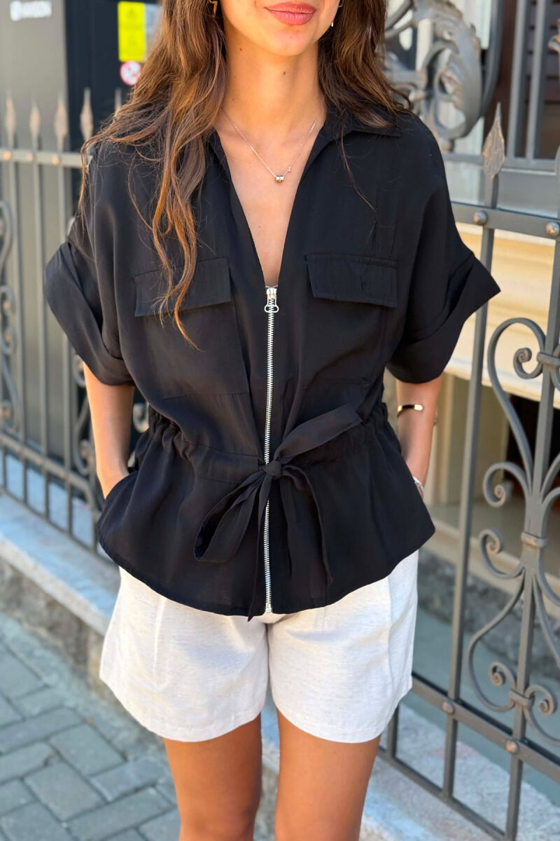ONE COLOR ZIPPER WOMAN SHIRT BLACK/ E ZEZE - 3