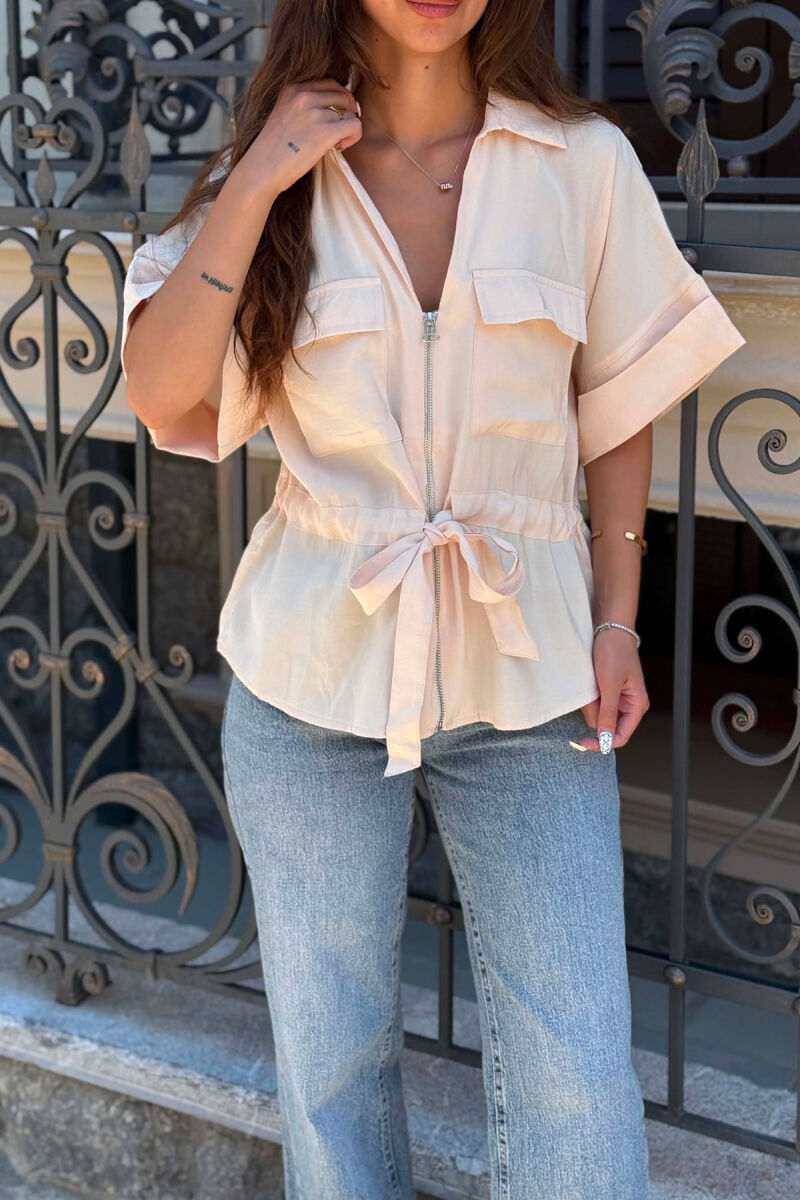 ONE COLOR ZIPPER WOMAN SHIRT CREAM/KREM - 3