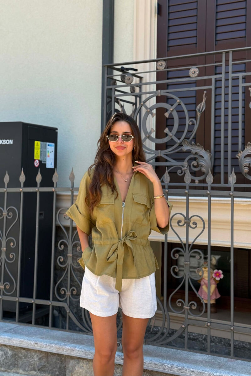 ONE COLOR ZIPPER WOMAN SHIRT OLIVE/ULLI - 1