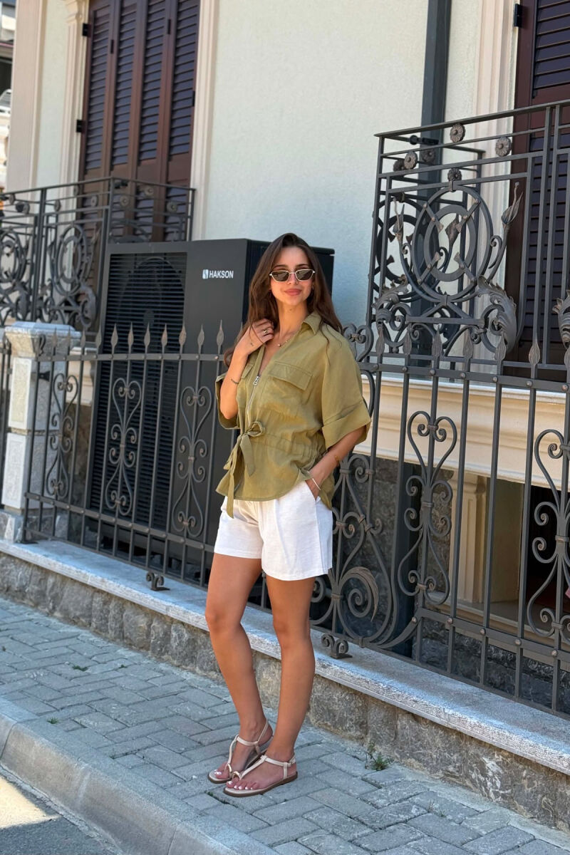 ONE COLOR ZIPPER WOMAN SHIRT OLIVE/ULLI - 2
