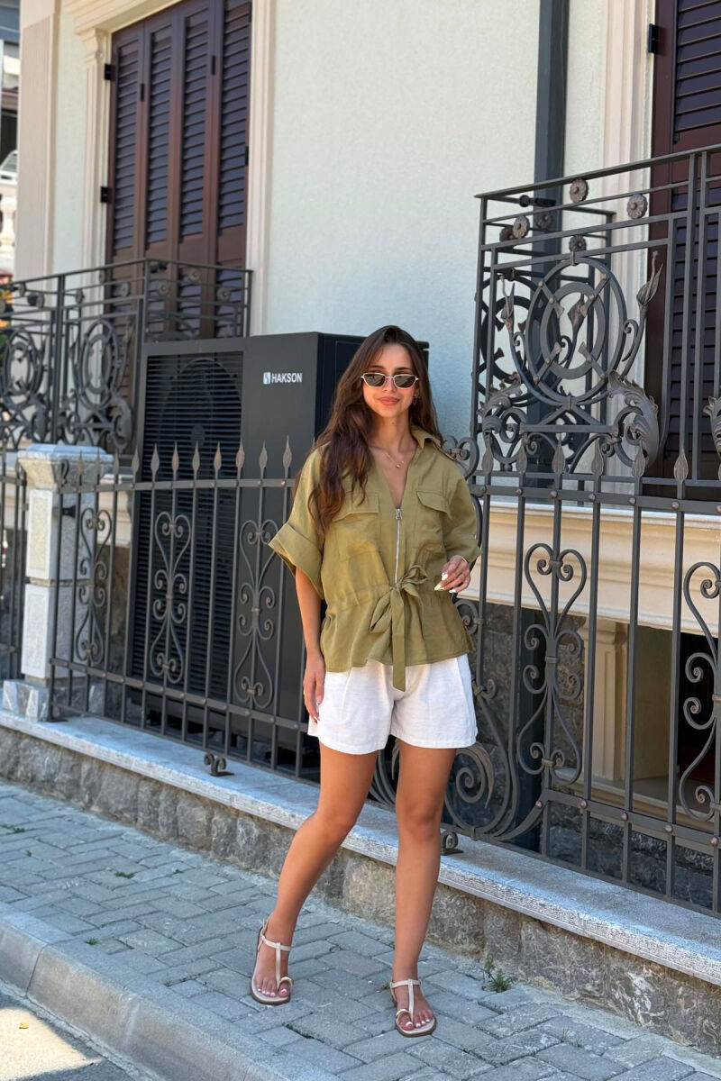 ONE COLOR ZIPPER WOMAN SHIRT OLIVE/ULLI - 5
