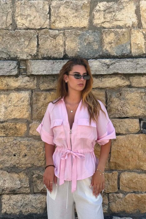 ONE COLOR ZIPPER WOMAN SHIRT PINK/ROZE 