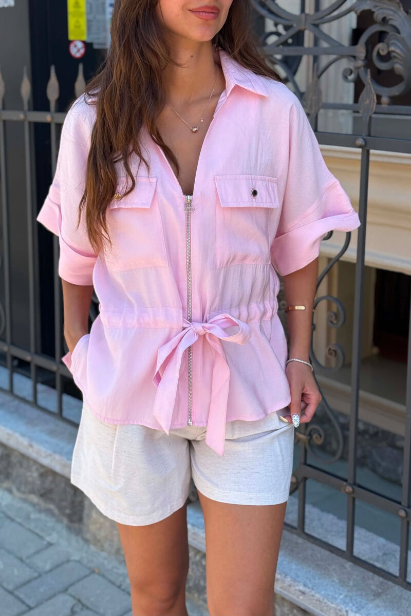 ONE COLOR ZIPPER WOMAN SHIRT PINK/ROZE - 4